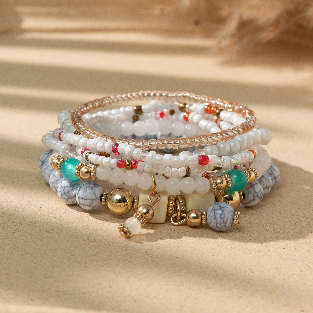Wholesale Bohemian Contrast Color Stacked Beaded Bracelet Set